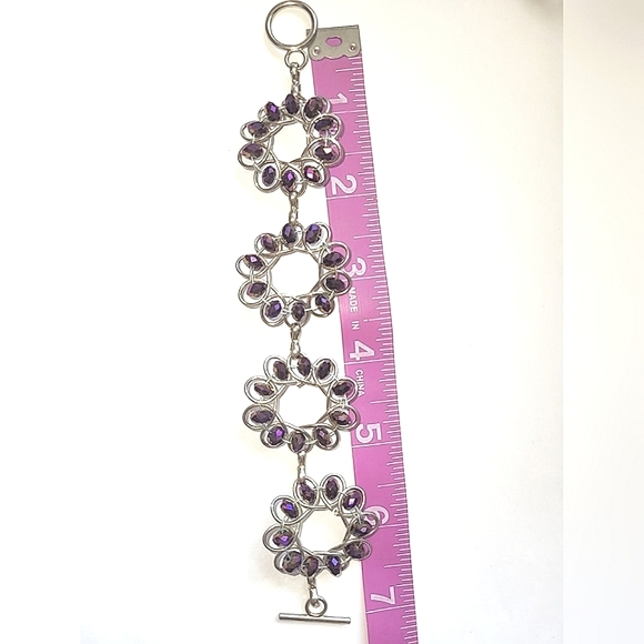 VIOLET PURPLE SPIRAL WIRE BEAD BRACELET - TOGGLE CLASP, 7" LONG - Picture 4 of 5